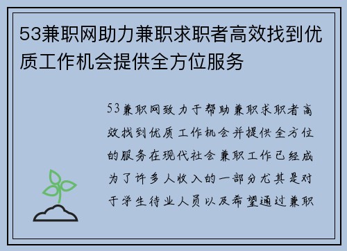 53兼职网助力兼职求职者高效找到优质工作机会提供全方位服务