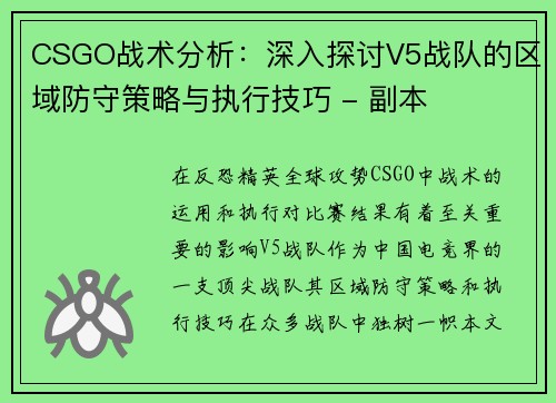 CSGO战术分析：深入探讨V5战队的区域防守策略与执行技巧 - 副本