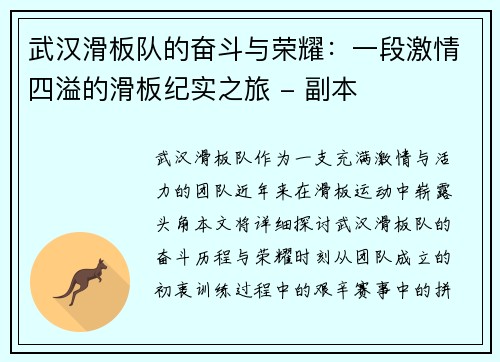 武汉滑板队的奋斗与荣耀：一段激情四溢的滑板纪实之旅 - 副本